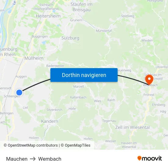 Mauchen to Wembach map
