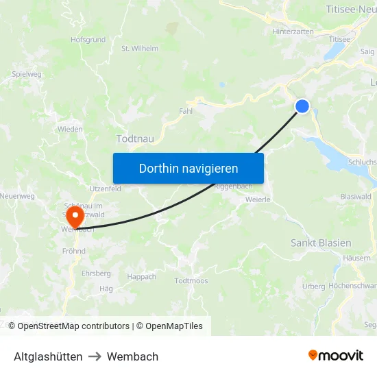Altglashütten to Wembach map