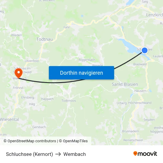 Schluchsee (Kernort) to Wembach map