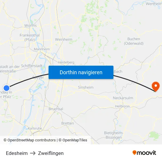 Edesheim to Zweiflingen map