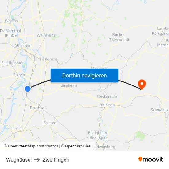 Waghäusel to Zweiflingen map