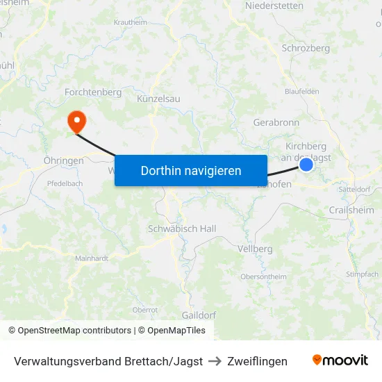 Verwaltungsverband Brettach/Jagst to Zweiflingen map