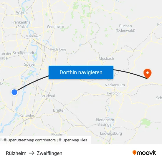 Rülzheim to Zweiflingen map