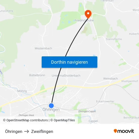 Öhringen to Zweiflingen map