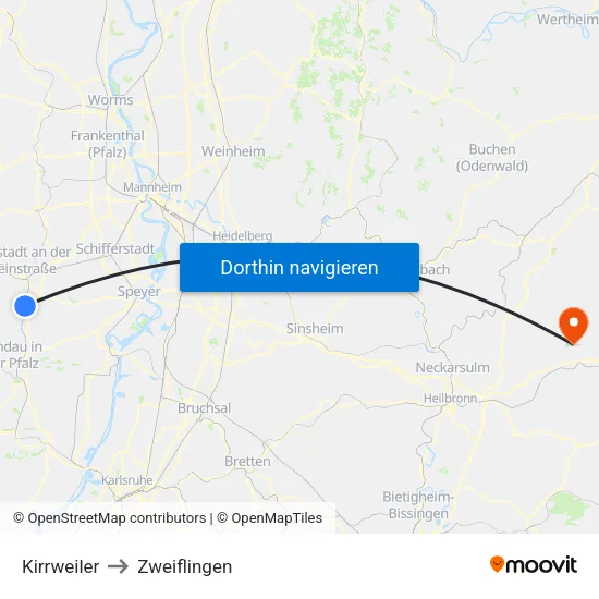 Kirrweiler to Zweiflingen map