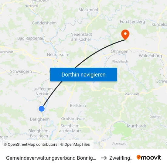 Gemeindeverwaltungsverband Bönnigheim to Zweiflingen map