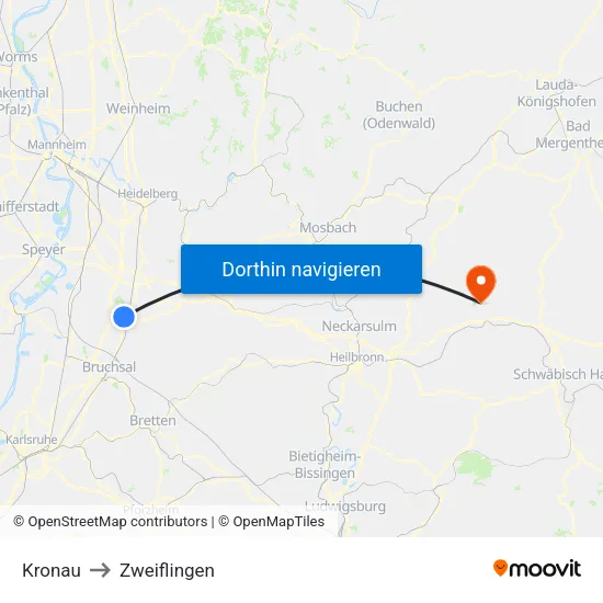 Kronau to Zweiflingen map