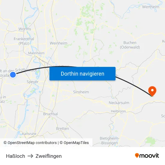 Haßloch to Zweiflingen map