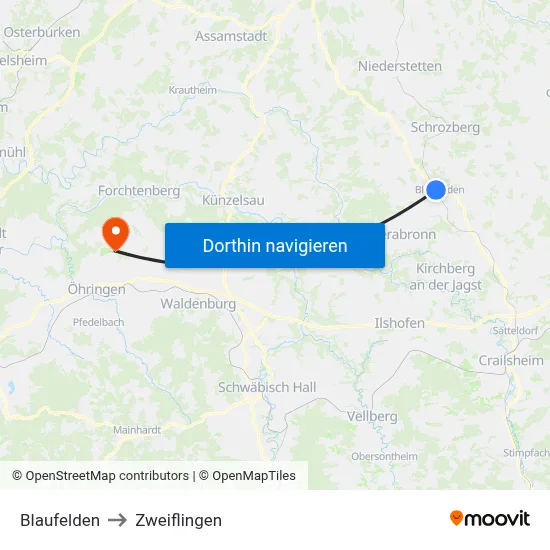 Blaufelden to Zweiflingen map