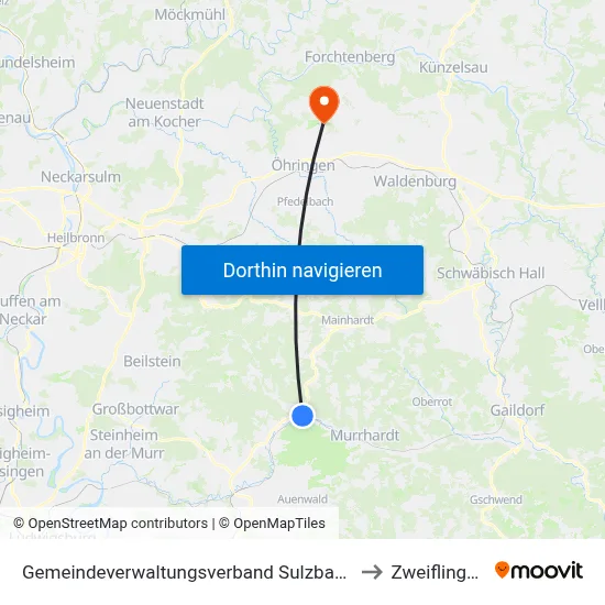 Gemeindeverwaltungsverband Sulzbach to Zweiflingen map
