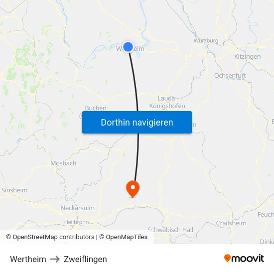 Wertheim to Zweiflingen map