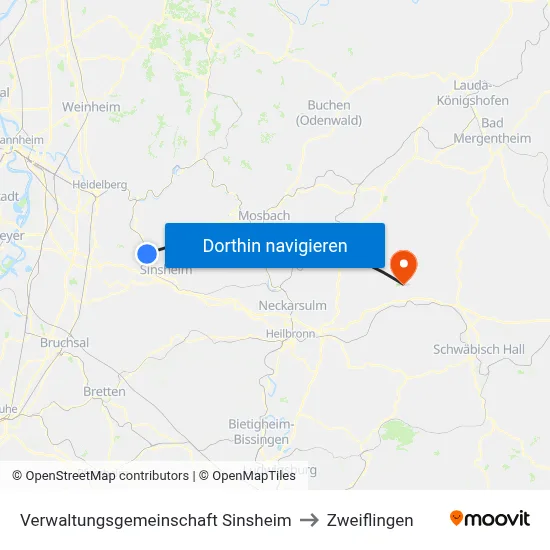 Verwaltungsgemeinschaft Sinsheim to Zweiflingen map
