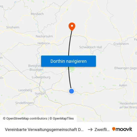 Vereinbarte Verwaltungsgemeinschaft Der Stadt Schorndorf to Zweiflingen map