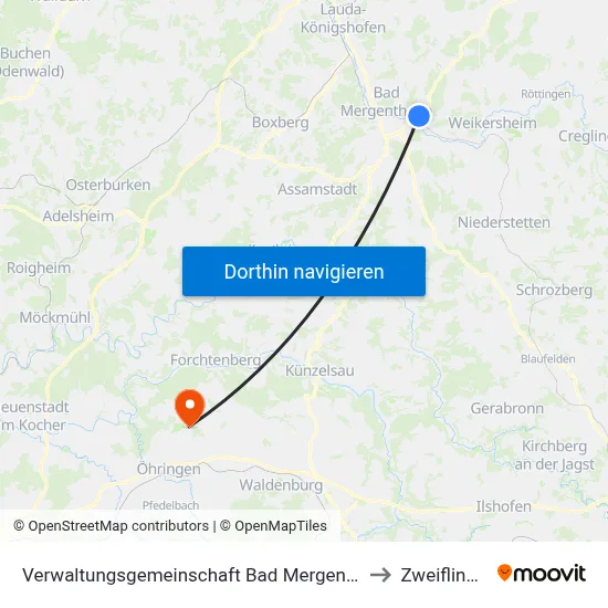 Verwaltungsgemeinschaft Bad Mergentheim to Zweiflingen map