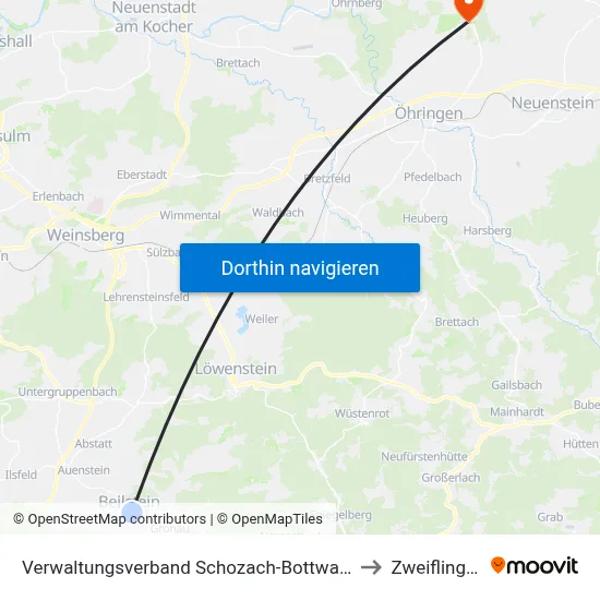 Verwaltungsverband Schozach-Bottwartal to Zweiflingen map