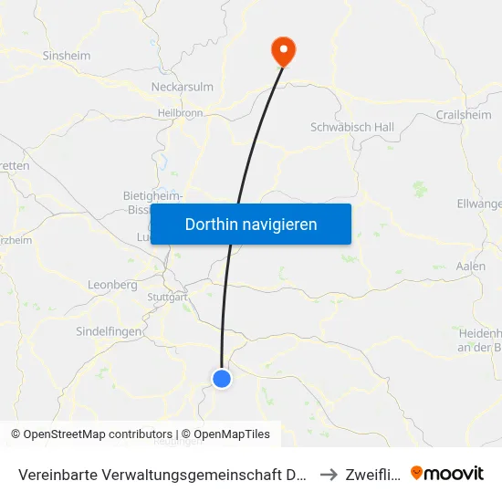 Vereinbarte Verwaltungsgemeinschaft Der Stadt Nürtingen to Zweiflingen map