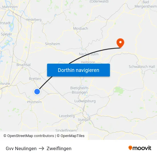 Gvv Neulingen to Zweiflingen map