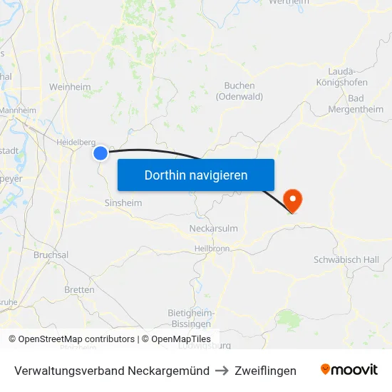 Verwaltungsverband Neckargemünd to Zweiflingen map