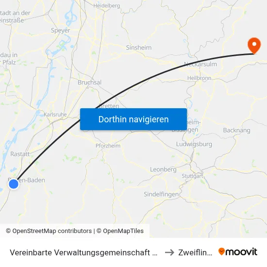 Vereinbarte Verwaltungsgemeinschaft Sinzheim to Zweiflingen map