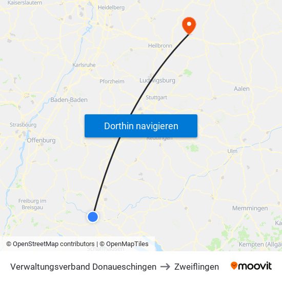 Verwaltungsverband Donaueschingen to Zweiflingen map