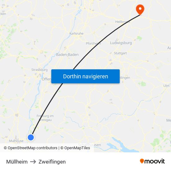 Müllheim to Zweiflingen map