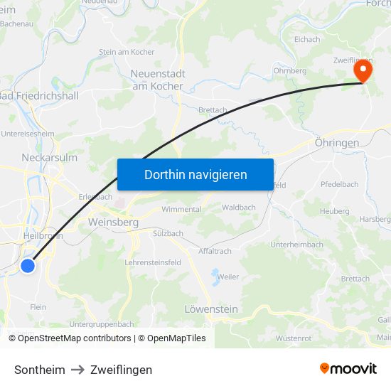 Sontheim to Zweiflingen map