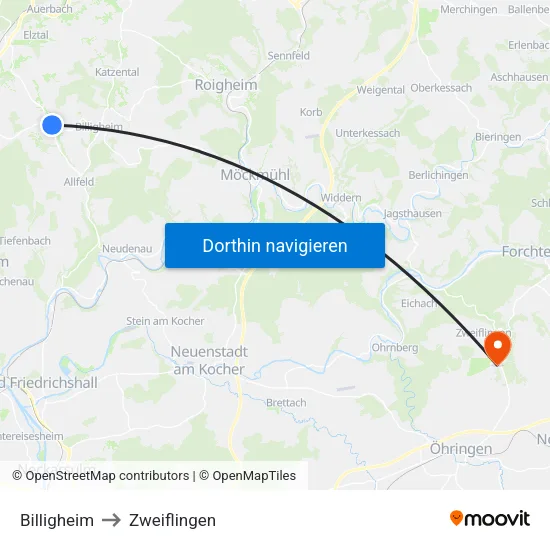 Billigheim to Zweiflingen map