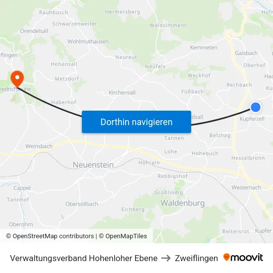 Verwaltungsverband Hohenloher Ebene to Zweiflingen map