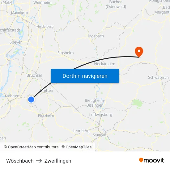 Wöschbach to Zweiflingen map