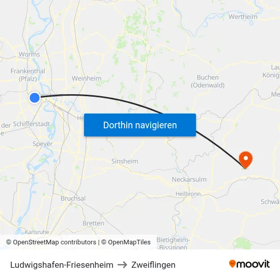 Ludwigshafen-Friesenheim to Zweiflingen map