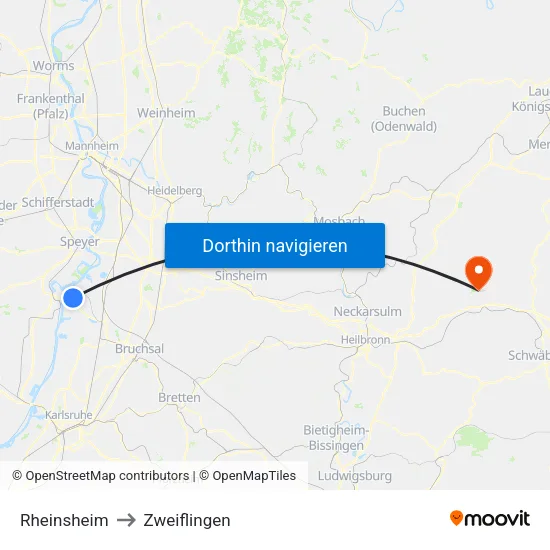 Rheinsheim to Zweiflingen map