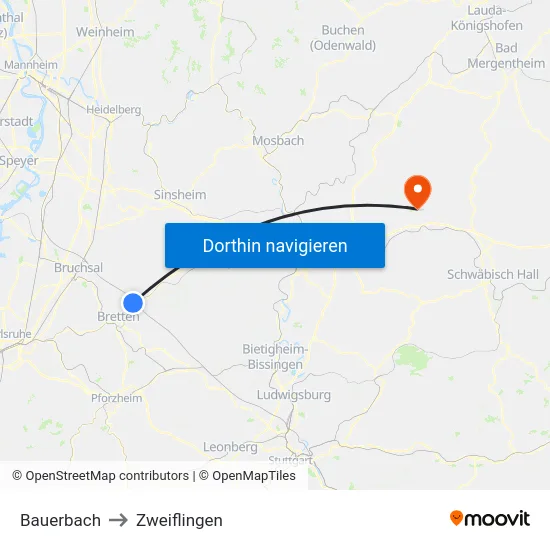 Bauerbach to Zweiflingen map