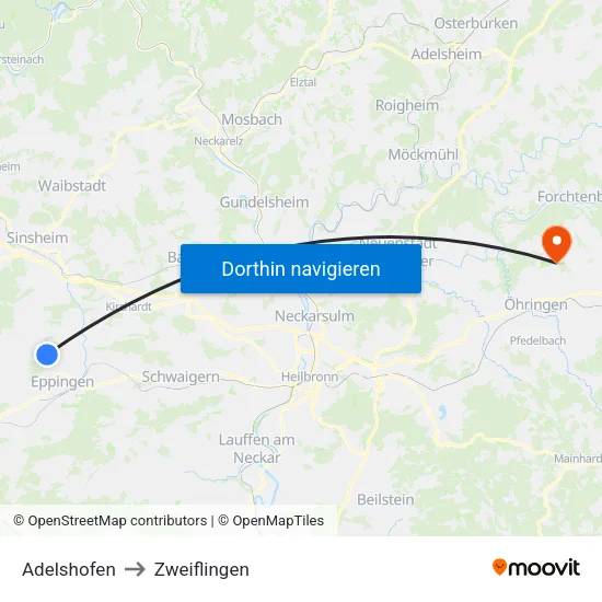 Adelshofen to Zweiflingen map