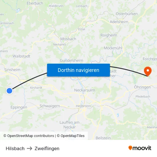 Hilsbach to Zweiflingen map