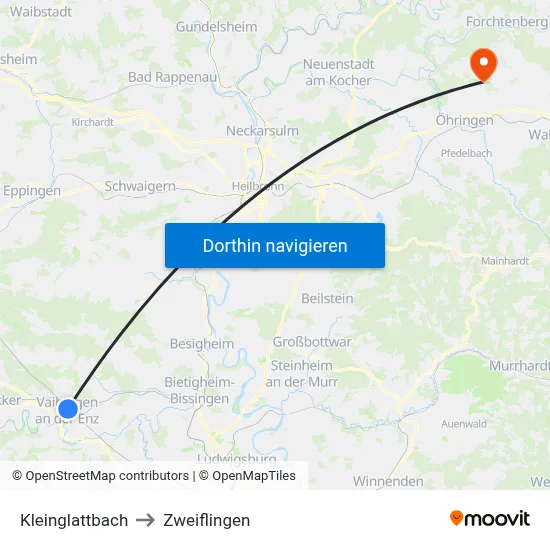 Kleinglattbach to Zweiflingen map