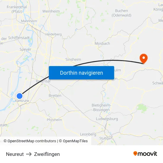 Neureut to Zweiflingen map
