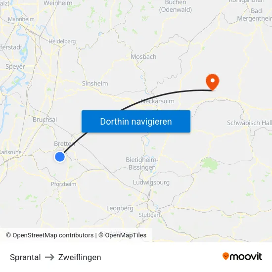 Sprantal to Zweiflingen map