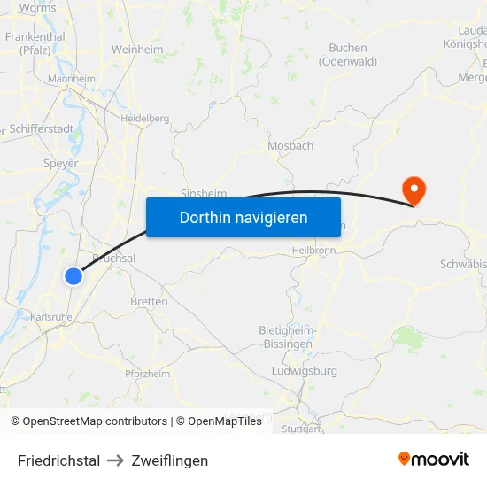 Friedrichstal to Zweiflingen map