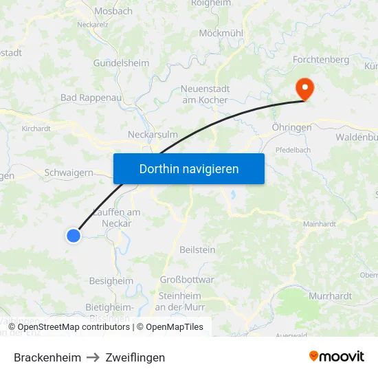 Brackenheim to Zweiflingen map