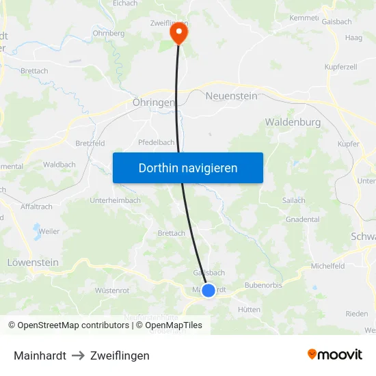 Mainhardt to Zweiflingen map