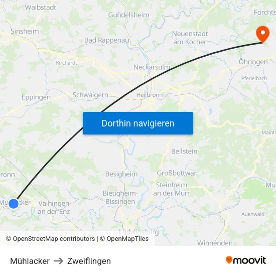 Mühlacker to Zweiflingen map