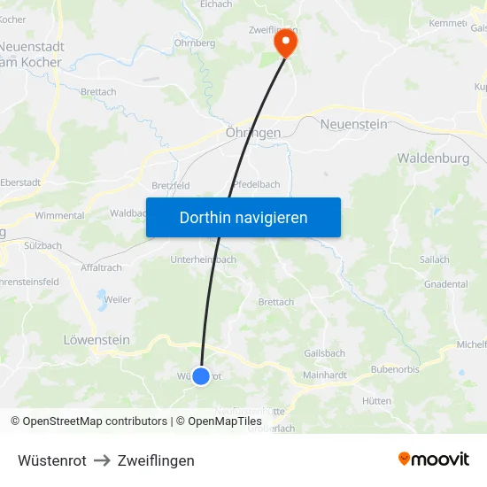 Wüstenrot to Zweiflingen map