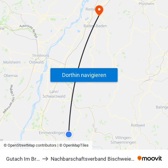 Gutach Im Breisgau to Nachbarschaftsverband Bischweier-Kuppenheim map