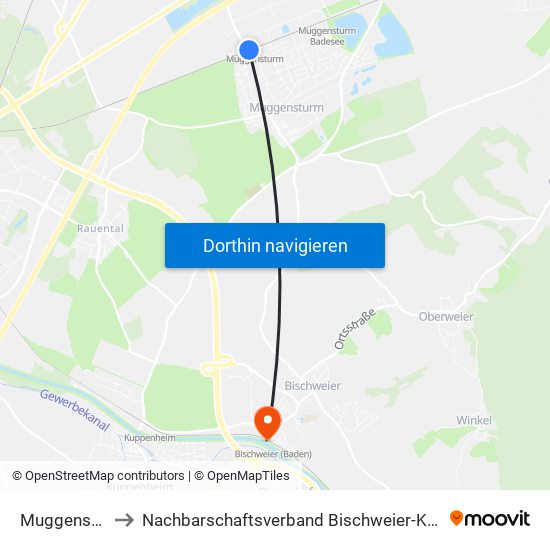 Muggensturm to Nachbarschaftsverband Bischweier-Kuppenheim map