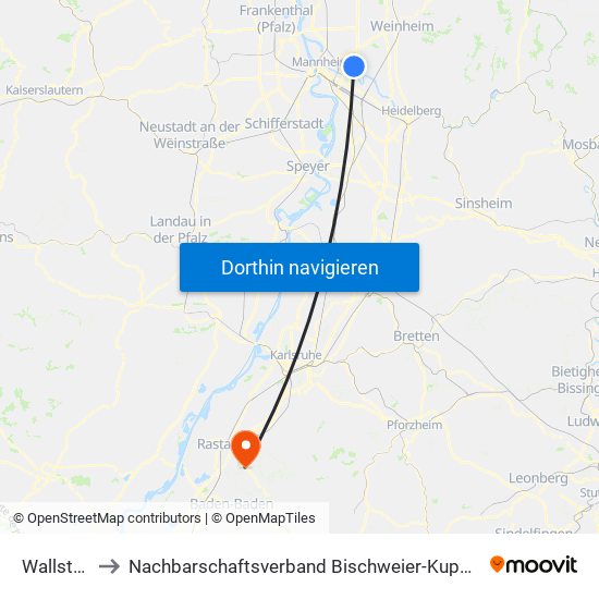 Wallstadt to Nachbarschaftsverband Bischweier-Kuppenheim map