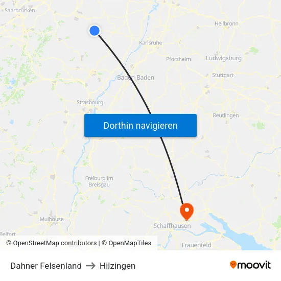 Dahner Felsenland to Hilzingen map