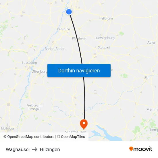 Waghäusel to Hilzingen map