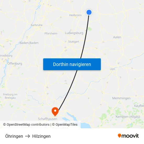 Öhringen to Hilzingen map