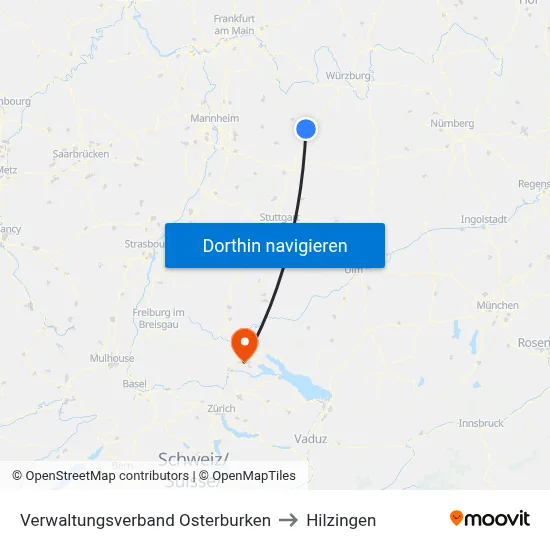 Verwaltungsverband Osterburken to Hilzingen map
