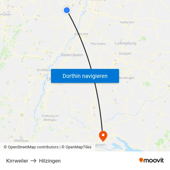 Kirrweiler to Hilzingen map
